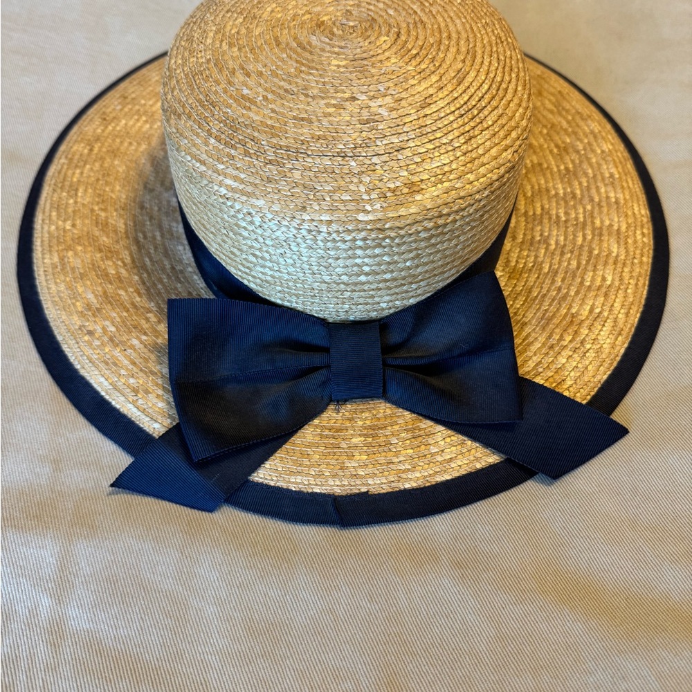Laura Ashley Natural Straw Sun Hat with Navy Ribbon Trim - Picture 3 of 7